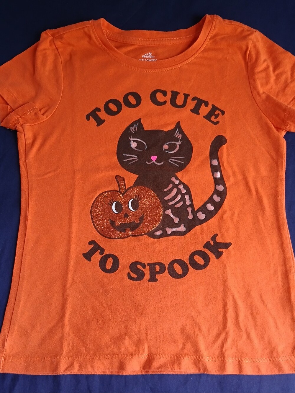 Too Cute To Spook Orange Halloween Cat Tee Size 7/8